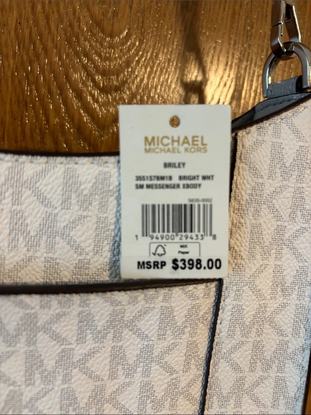 Michael Kors White MK Logo Crossbody with Gray Strap NWT